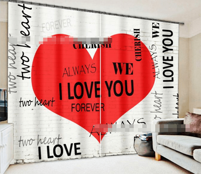3D Bricks Wall Heart Pattern 2142 Curtains Drapes Wallpaper AJ Wallpaper 