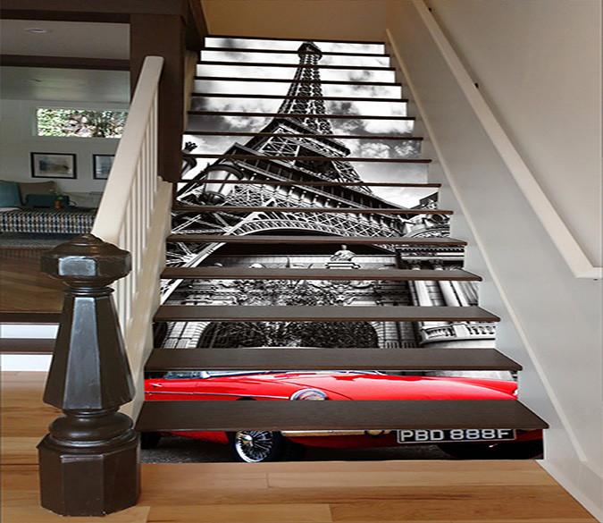 3D Eiffel Tower And Car 1494 Stair Risers Wallpaper AJ Wallpaper 