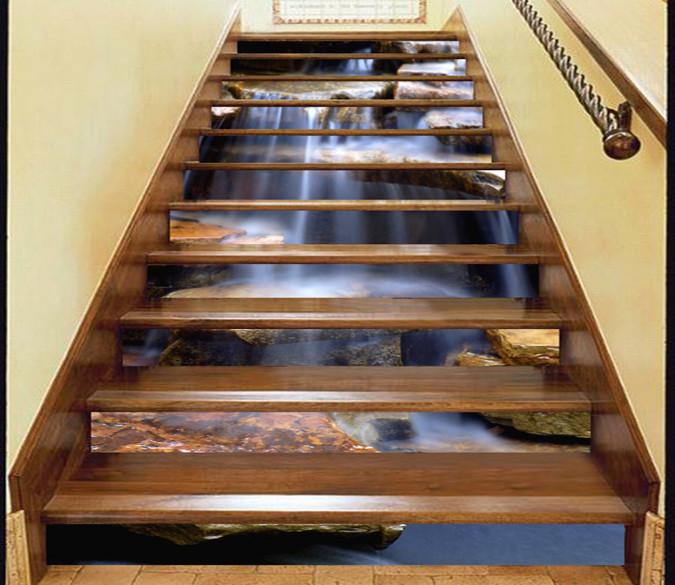 3D River Flowing Throught Rocks 561 Stair Risers Wallpaper AJ Wallpaper 