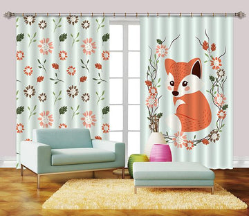 3D Fox And Flowers 2444 Curtains Drapes Wallpaper AJ Wallpaper 