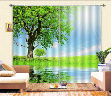 3D Lakeside Grassland Tree 825 Curtains Drapes Wallpaper AJ Wallpaper 