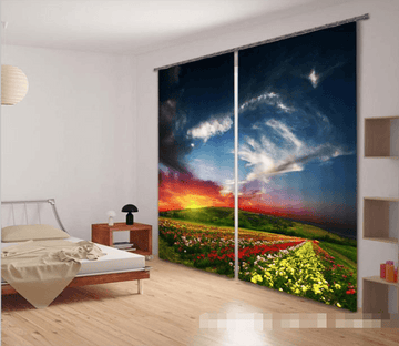 3D Flowers Field Sunset 1166 Curtains Drapes Wallpaper AJ Wallpaper 