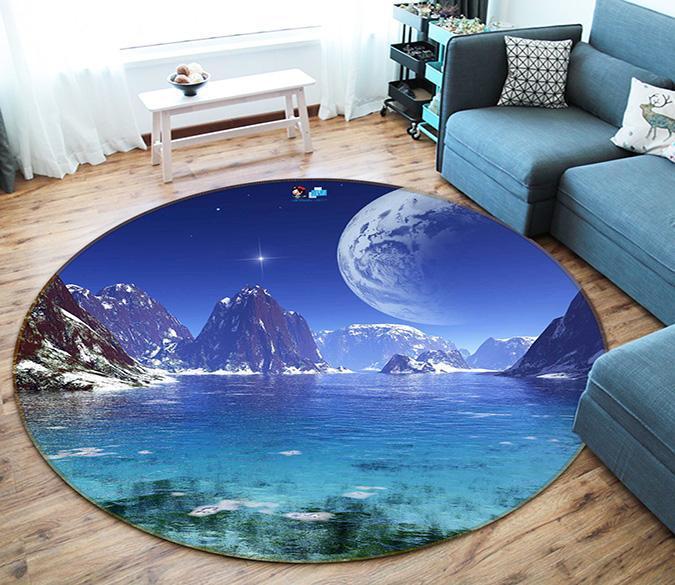 3D Blue Lake Mountains 108 Round Non Slip Rug Mat Mat AJ Creativity Home 