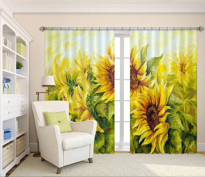 3D Sunflowers Painting 2224 Curtains Drapes Wallpaper AJ Wallpaper 