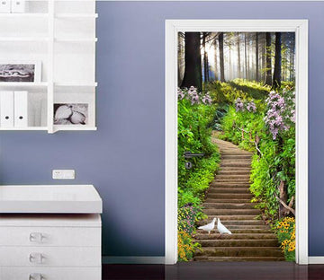 3D Forest Stairs Birds 80 Door Mural Wallpaper AJ Wallpaper 
