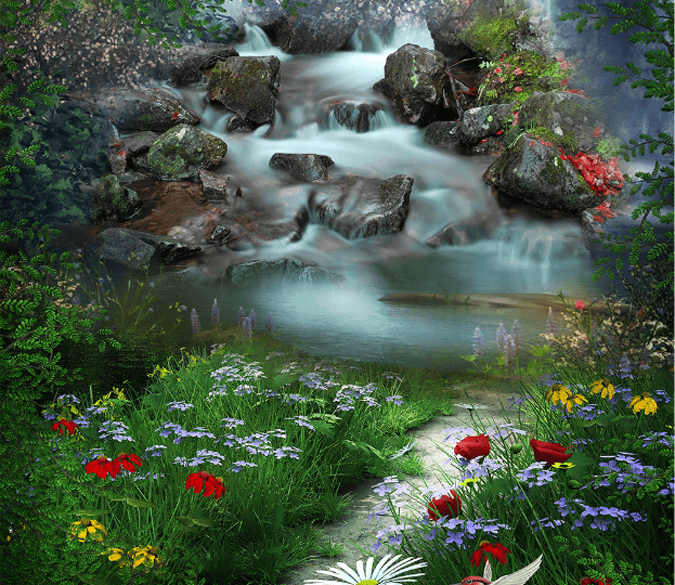 3D Stream Wildflowers Floor Mural Wallpaper AJ Wallpaper 2 
