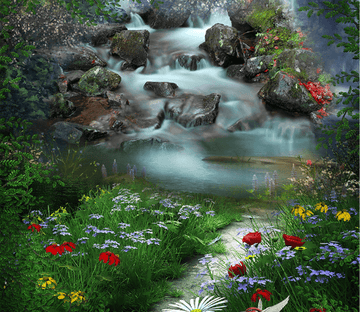 3D Stream Wildflowers Floor Mural Wallpaper AJ Wallpaper 2 