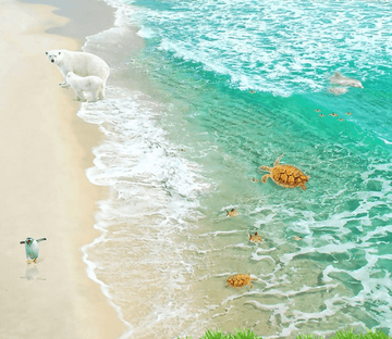 3D Beach Animals Floor Mural Wallpaper AJ Wallpaper 2 