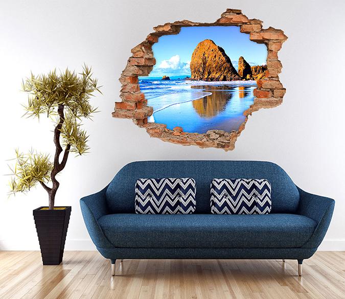 3D Blue Sea Stones 240 Broken Wall Murals Wallpaper AJ Wallpaper 