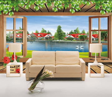 Wood Window And Lake Wallpaper AJ Wallpaper 