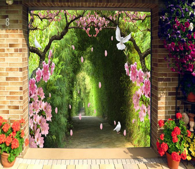 3D Bamboo Corridor Flowers Birds 312 Garage Door Mural Wallpaper AJ Wallpaper 