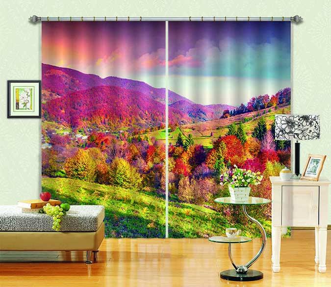 3D Mountain Colorful Trees 767 Curtains Drapes Wallpaper AJ Wallpaper 