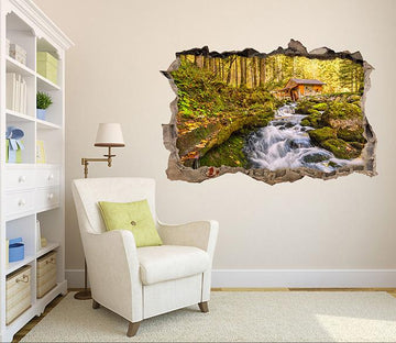 3D Forest Riverside Cottage 031 Broken Wall Murals Wallpaper AJ Wallpaper 