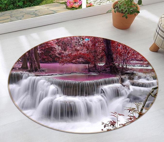 3D Red River Waterfall 26 Round Non Slip Rug Mat Mat AJ Creativity Home 
