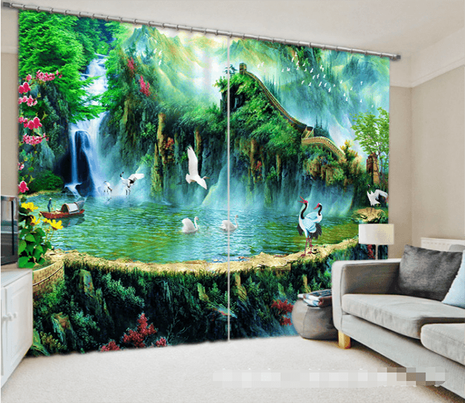 3D Pretty Lake Scenery 1307 Curtains Drapes Wallpaper AJ Wallpaper 