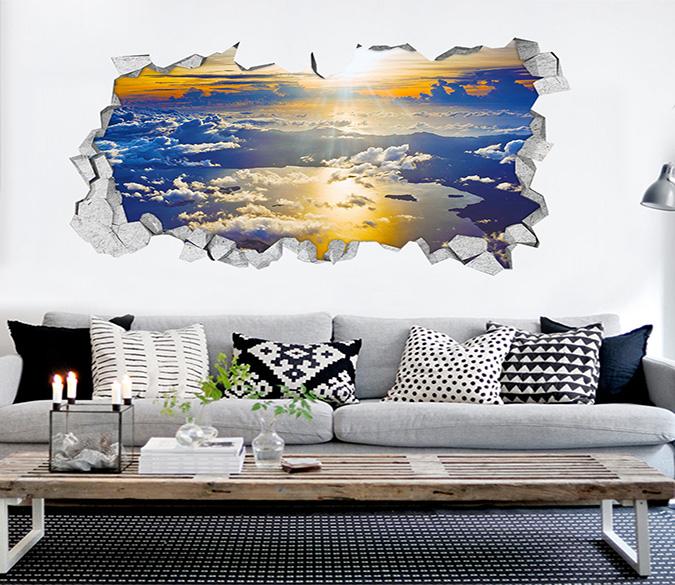 3D Sky Floating Clouds 053 Broken Wall Murals Wallpaper AJ Wallpaper 