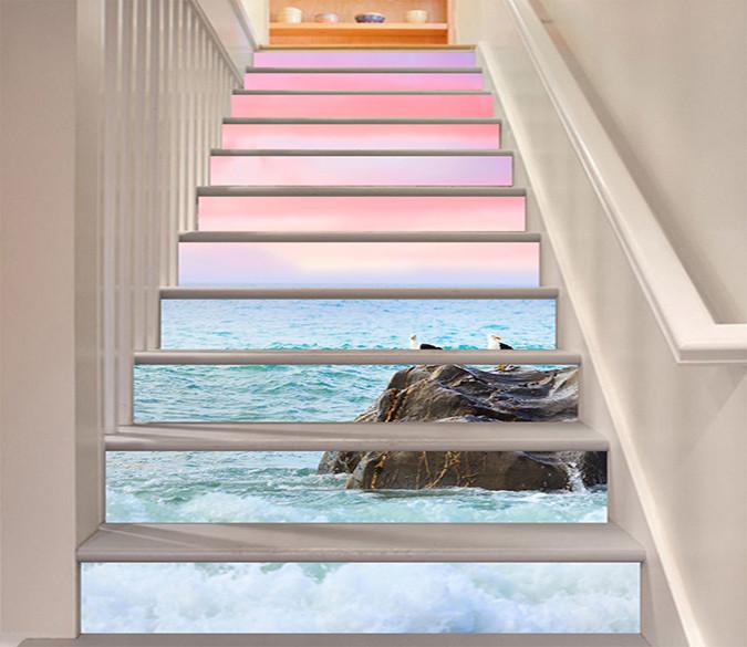 3D Seaside Birds 775 Stair Risers Wallpaper AJ Wallpaper 