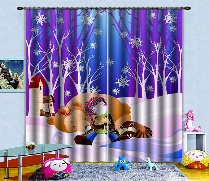 3D Kid Animals Friends 707 Curtains Drapes Wallpaper AJ Wallpaper 
