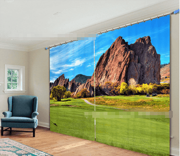 3D Grassland Stone Mountains 928 Curtains Drapes Wallpaper AJ Wallpaper 