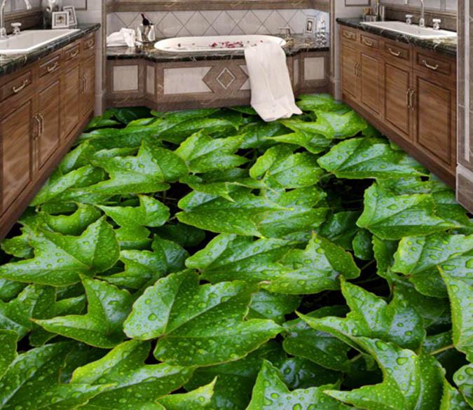 3D Green Leaves Floor Mural Wallpaper AJ Wallpaper 2 