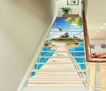 3D Sea Drawbridge Birds 1513 Stair Risers Wallpaper AJ Wallpaper 