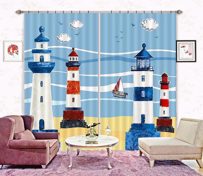 3D Lighthouses Pattern 2277 Curtains Drapes Wallpaper AJ Wallpaper 