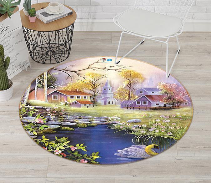 3D Pretty Village 134 Round Non Slip Rug Mat Mat AJ Creativity Home 