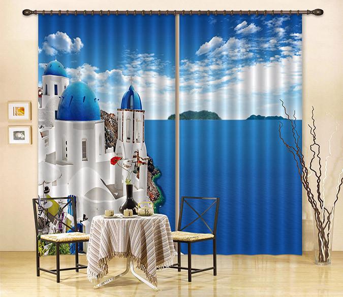 3D Seaside Church Curtains Drapes Wallpaper AJ Wallpaper 