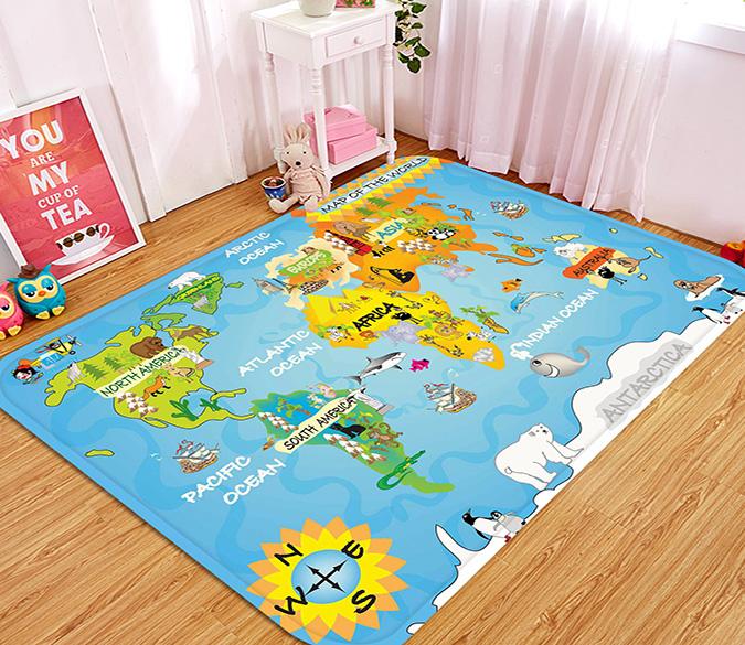 3D Animals World Map 40 Non Slip Rug Mat Mat AJ Creativity Home 