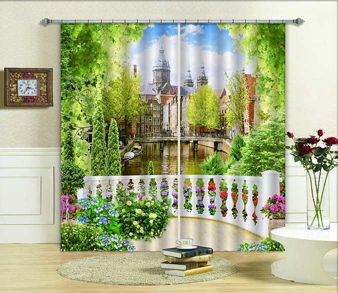 3D City Balcony Scenery 730 Curtains Drapes Wallpaper AJ Wallpaper 