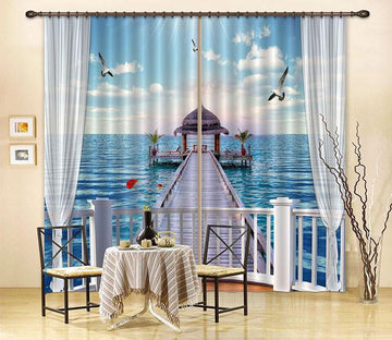 3D Balcony Sea Pavilion 44 Curtains Drapes Wallpaper AJ Wallpaper 