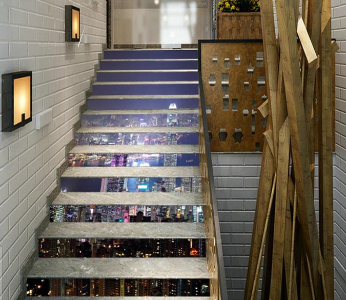 3D Bright City Night 504 Stair Risers Wallpaper AJ Wallpaper 