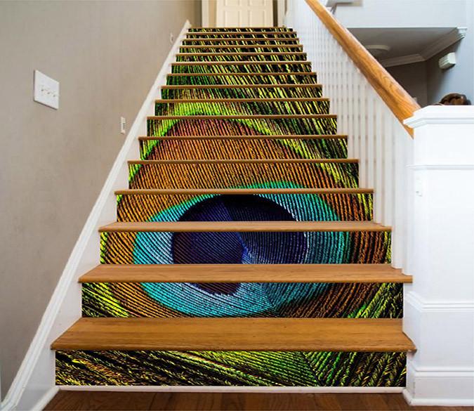 3D Peacock Tail Feather 1109 Stair Risers Wallpaper AJ Wallpaper 
