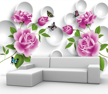 Purple Flowers And Circles Wallpaper AJ Wallpaper 