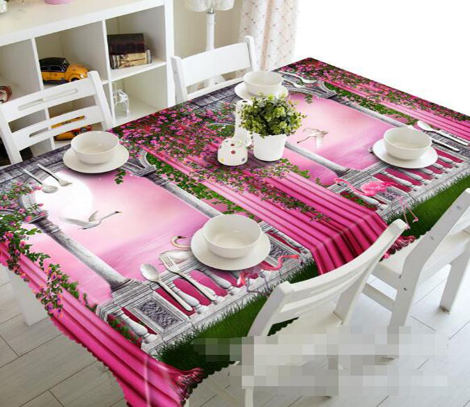 3D Corridor Sea Swans 1348 Tablecloths Wallpaper AJ Wallpaper 