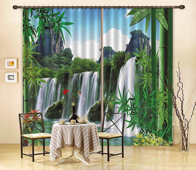 3D Waterfall Bamboos 177 Curtains Drapes Wallpaper AJ Wallpaper 