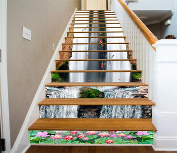 3D Waterfall Fishes Flowers 775 Stair Risers Wallpaper AJ Wallpaper 