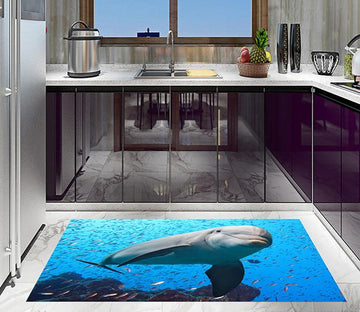 3D Sea Lovely Dolphin Kitchen Mat Floor Mural Wallpaper AJ Wallpaper 