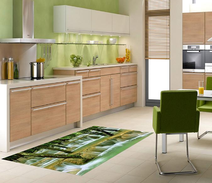 3D River Waterfall Trees 503 Kitchen Mat Floor Mural Wallpaper AJ Wallpaper 