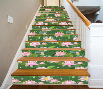 3D Lotus Flowers Pattern 1106 Stair Risers Wallpaper AJ Wallpaper 