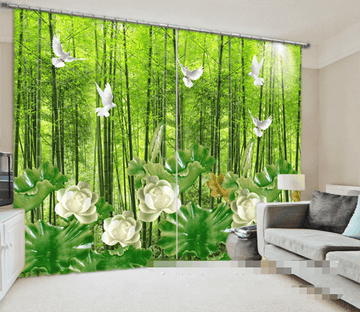 3D Bamboos Forest Birds Flowers 1001 Curtains Drapes Wallpaper AJ Wallpaper 