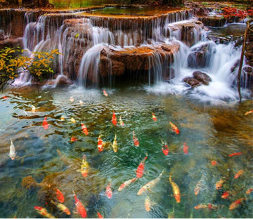 3D Waterfall Fish Pond Floor Mural Wallpaper AJ Wallpaper 2 
