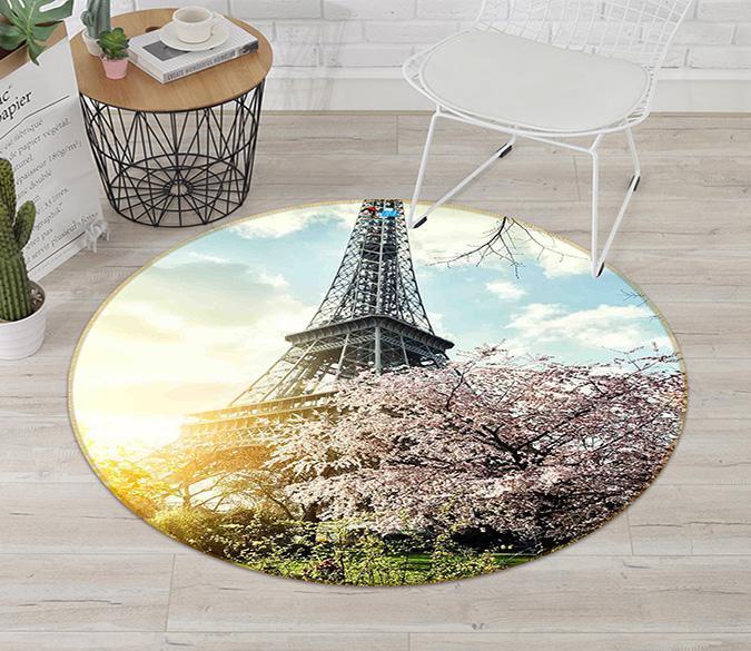 3D Eiffel Tower Flowers 111 Round Non Slip Rug Mat Mat AJ Creativity Home 