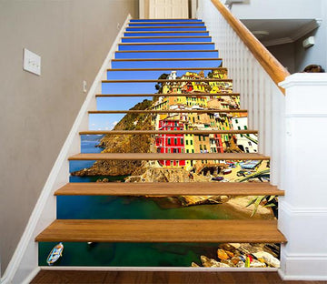 3D Seaside Color Town 730 Stair Risers Wallpaper AJ Wallpaper 