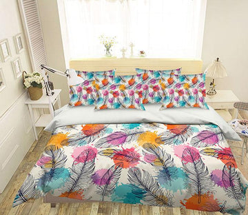 3D Feathers Colored Dots 190 Bed Pillowcases Quilt Wallpaper AJ Wallpaper 