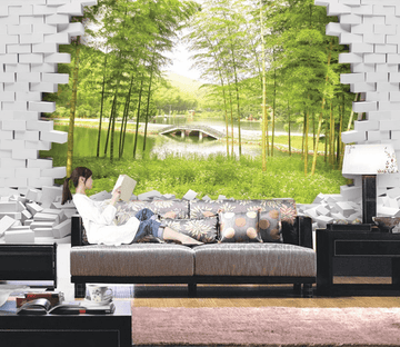 Bricks Hole Bamboos Wallpaper AJ Wallpaper 