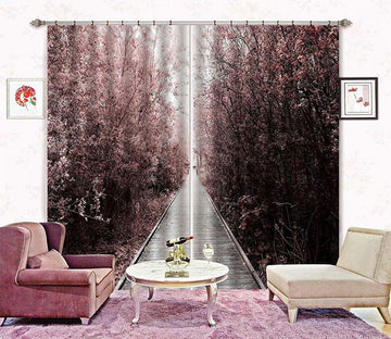 3D Pink Trees Wooden Road 406 Curtains Drapes Wallpaper AJ Wallpaper 