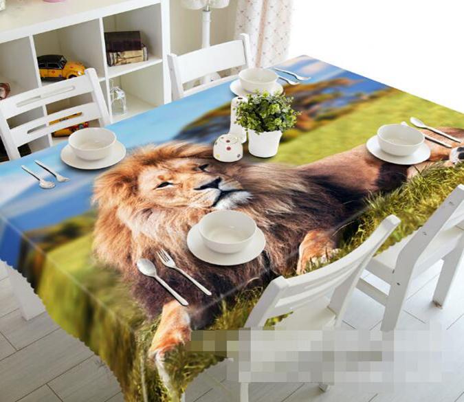 3D Grassland Lion 1137 Tablecloths Wallpaper AJ Wallpaper 