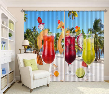 3D Beach Fruit Juice Curtains Drapes Wallpaper AJ Wallpaper 
