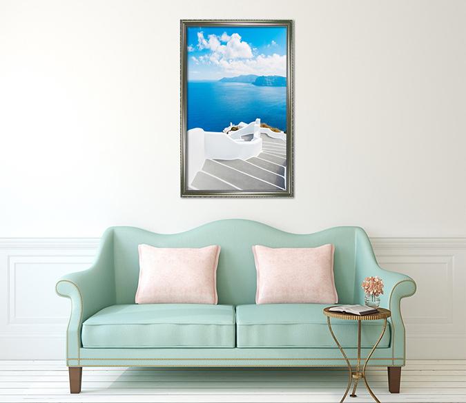 3D Seaside Staircase 010 Fake Framed Print Painting Wallpaper AJ Creativity Home 